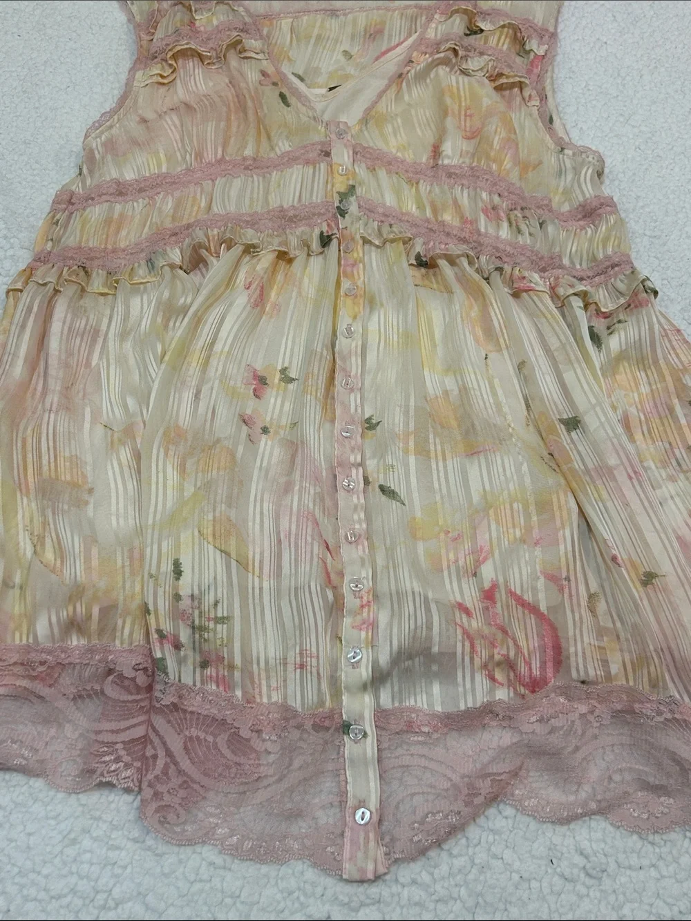 Free People Spring Fling Mini Dress in Tea Combo sz Small Yellow Pink Lace - Picture 12 of 16